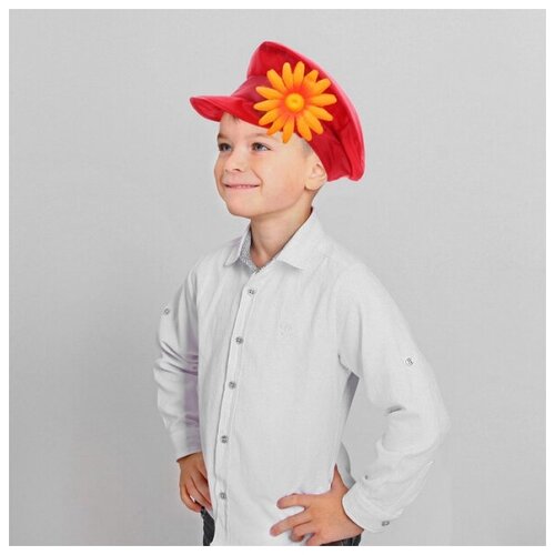 фото Шляпа "картуз с цветком" красный 4-6 лет детский для мальчика, размер 52 happy pirate