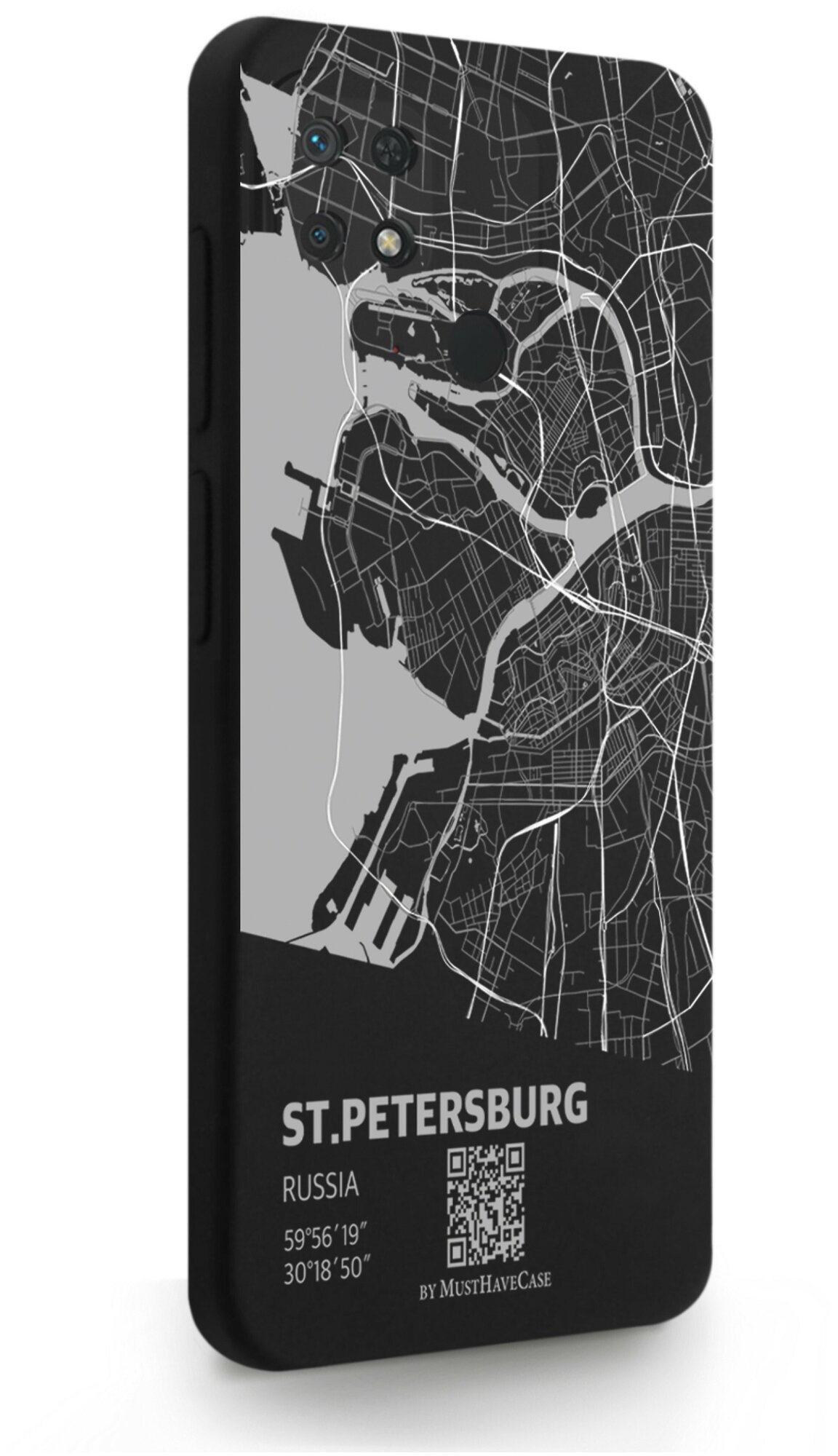 Черный силиконовый чехол для Xiaomi Redmi 10C Карта Санкт-Петербурга для Сяоми Редми 10С