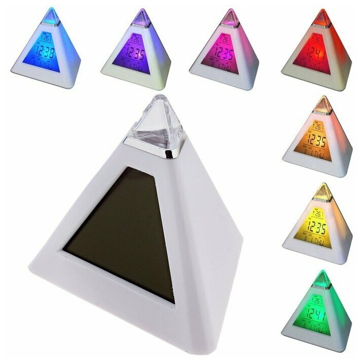 Будильник Luazon LB-05 "Пирамида", 7 цветов дисплея, термометр, подсветка, микс 667977