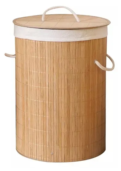 Бельевая корзина из бамбука короб с крышкой корзинка коробка для хранения вещей и грязного белья Homium for Home Eco размер 35*35*60см круглая