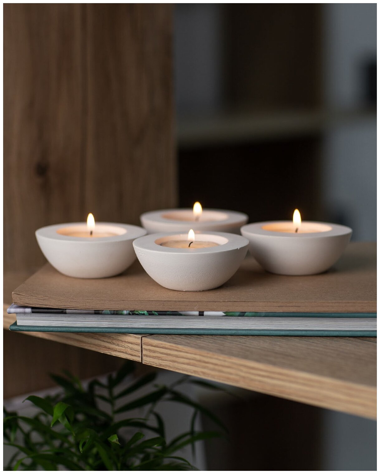 Комплект подсвечников для чайных свечей Suzy, 4 шт., бетон, белый матовый - фотография № 1