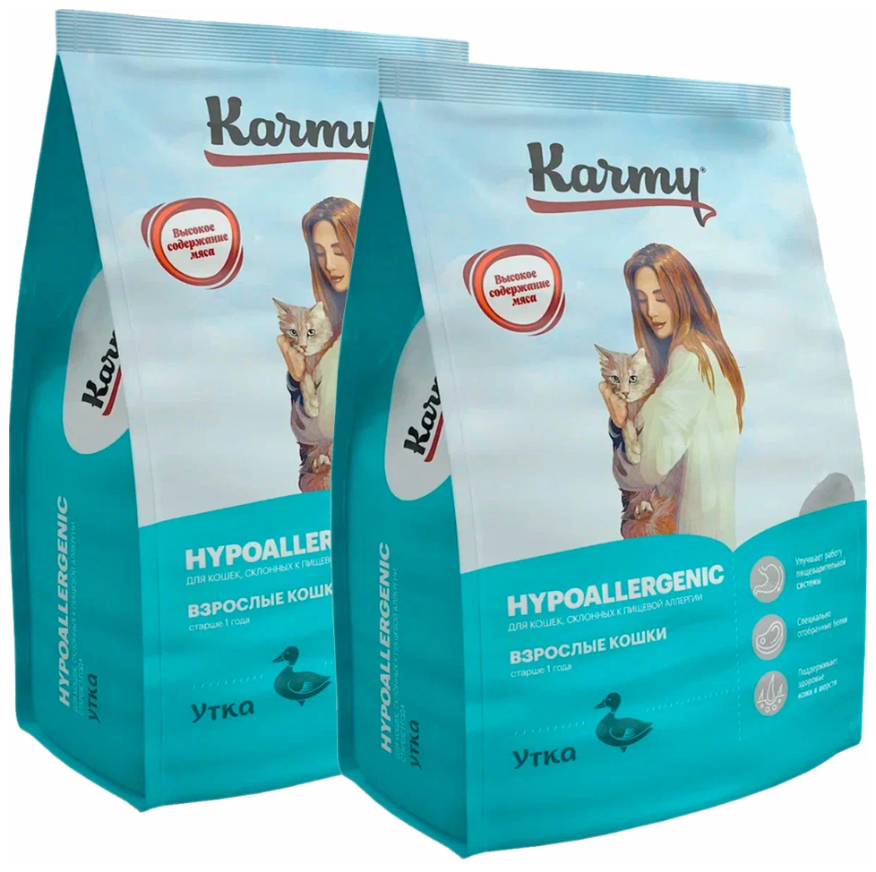 KARMY HYPOALLERGENIC гипоаллергенный для взрослых кошек с уткой (10 + 10 кг)