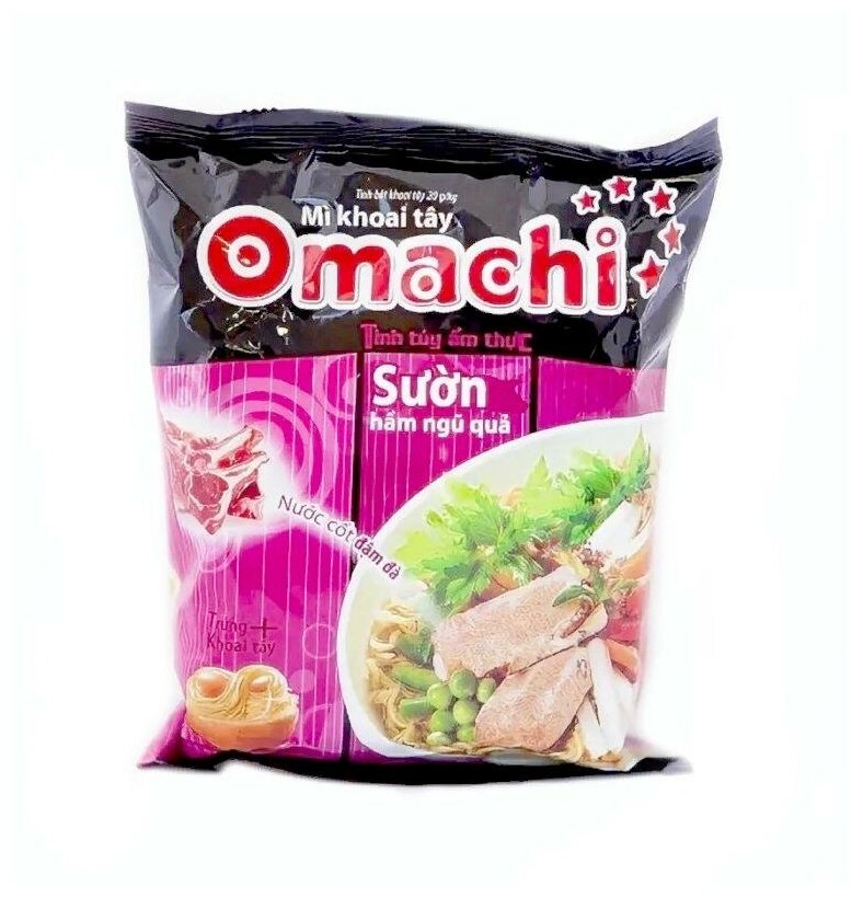 Лапша быстрого приготовления Omachi со вкусом ребрышек, 1шт - 80 г