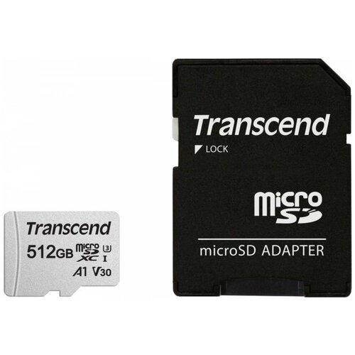 Карта памяти 512Gb - Transcend 300S Micro Secure Digital XC Class 10 UHS-I TS512GUSD300S-A с переходником под SD (Оригинальная