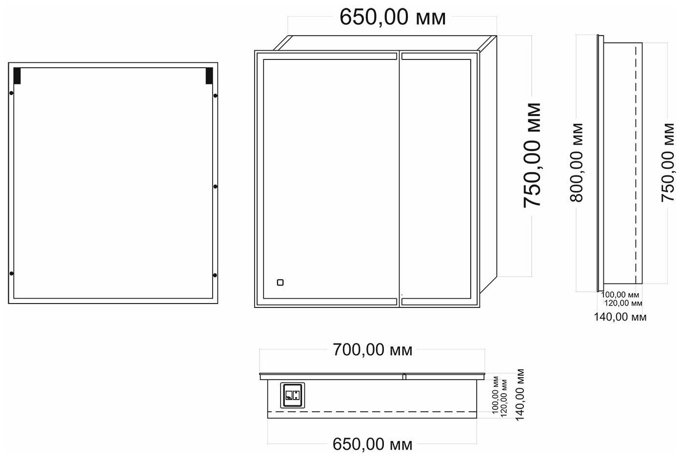 Зеркало шкаф MIXLINE "Минио" 700*800 (ШВ) 2 створки, левый,сенсорный выкл, светодиодная подсветка - фотография № 4