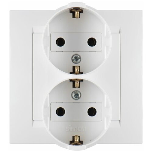 Розетка Simon 15 с рамкой двойная с заземлением белая