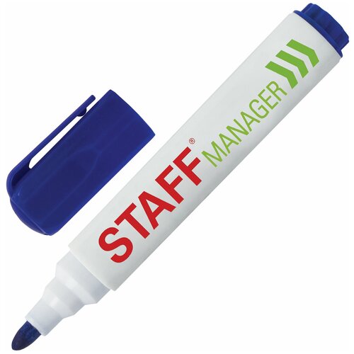 Маркер стираемый для белой доски синий, STAFF Manager WBM-491, 5 мм, с клипом, 151492 - 24 шт. staff маркер для доски manager синий 1 шт