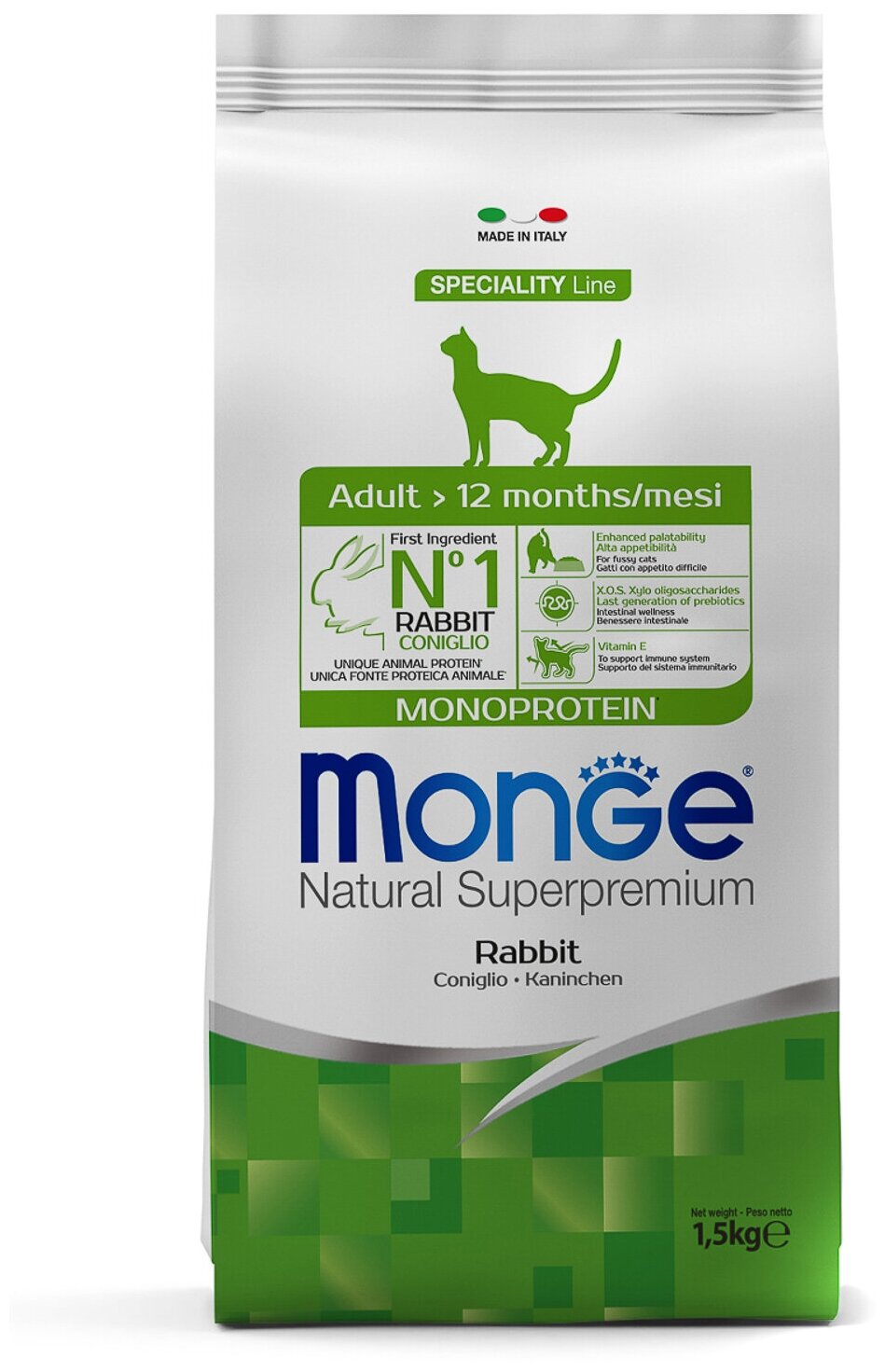 Monge Cat Monoprotein Adult Rabbit корм для взрослых кошек с кроликом 1,5 кг