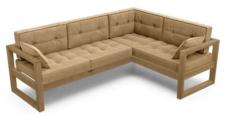 Угловой диван, Прямой диван правый DEmoku Д-4 БС (цвет ткани: бежевый, цвет дерева: холодный серый), механизм Нераскладной, 212х160х79 см