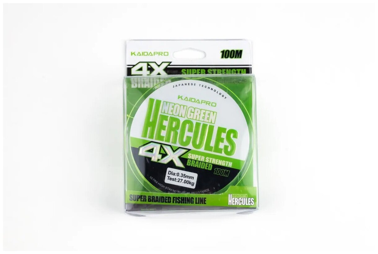 Плетенный шнур для рыбалки KAIDA PRO HERCULES Neon Green 4X 0.35 мм 100м