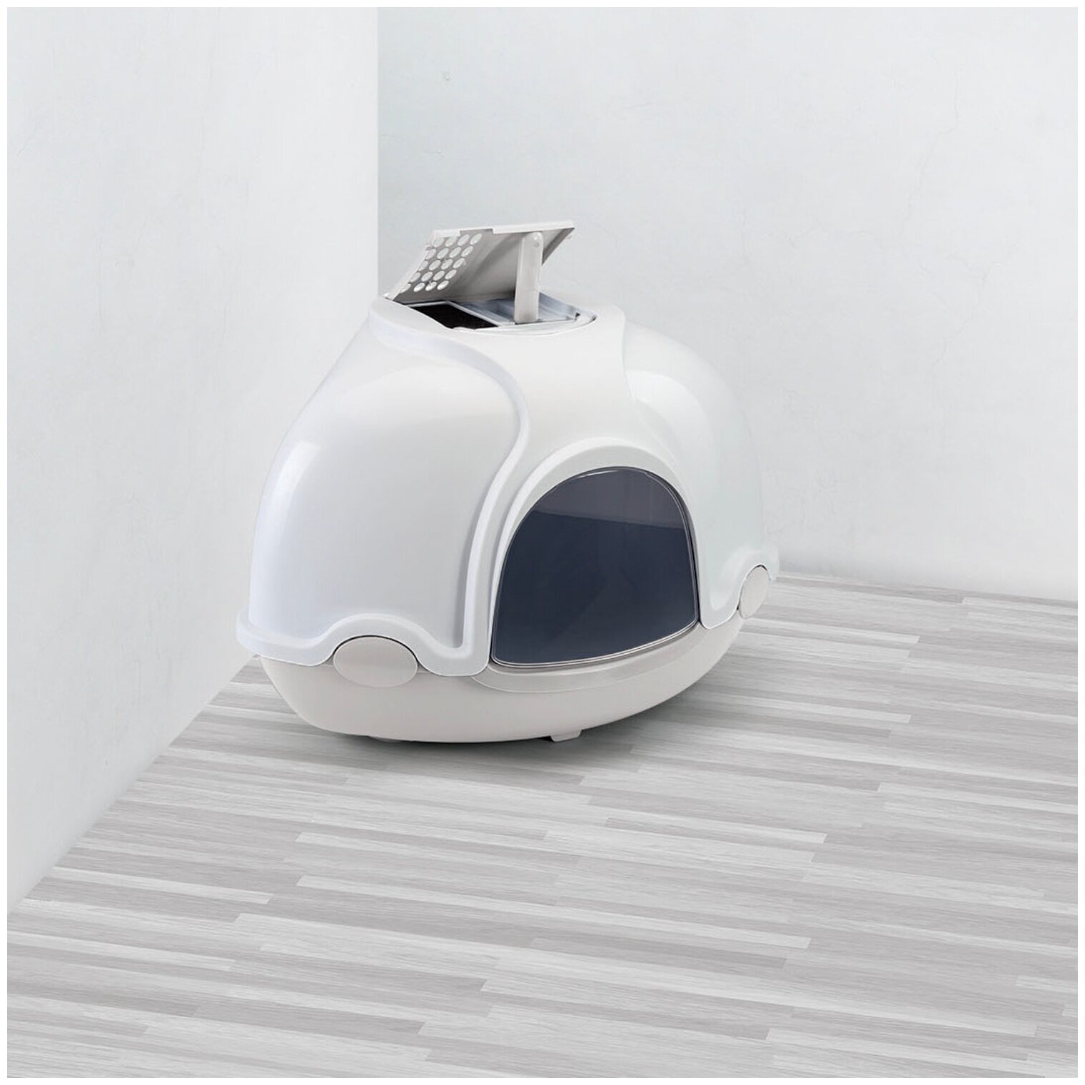 IMAC био-туалет для кошек угловой GINGER 52х52х44,5h см, светло-серый - фотография № 2