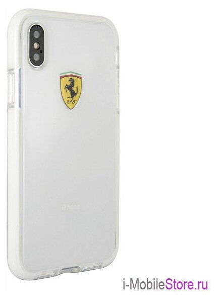 Противоударный чехол Ferrari On Track Shockproof для iPhone X/XS, прозрачный/белая рамка