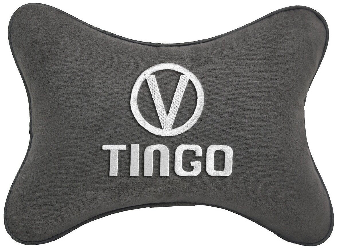 Автомобильная подушка на подголовник алькантара D.Grey с логотипом автомобиля VORTEX Tingo