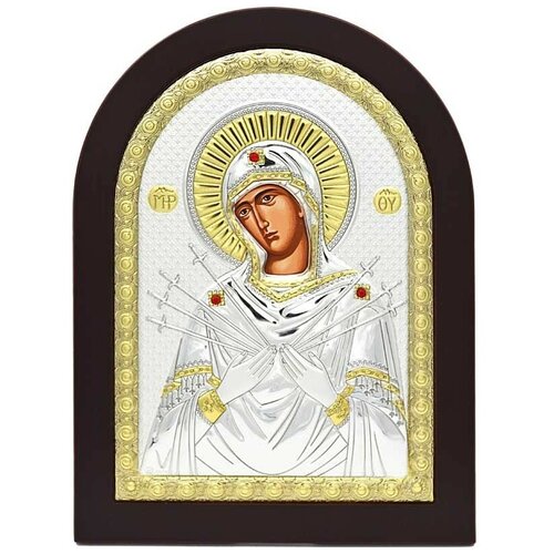 Семистрельная икона Божьей Матери в серебряном окладе.