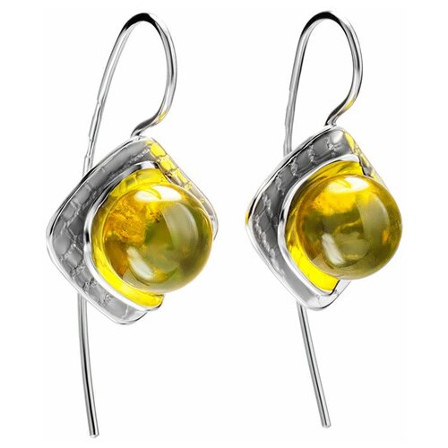 фото Amberholl стильные серьги-крючки «голливуд» из серебра с натуральным янтарём лимонного цвета