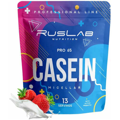 Micellar CASEIN PRO 65, казеиновый протеин, белковый коктейль (416 гр), вкус клубника со сливками
