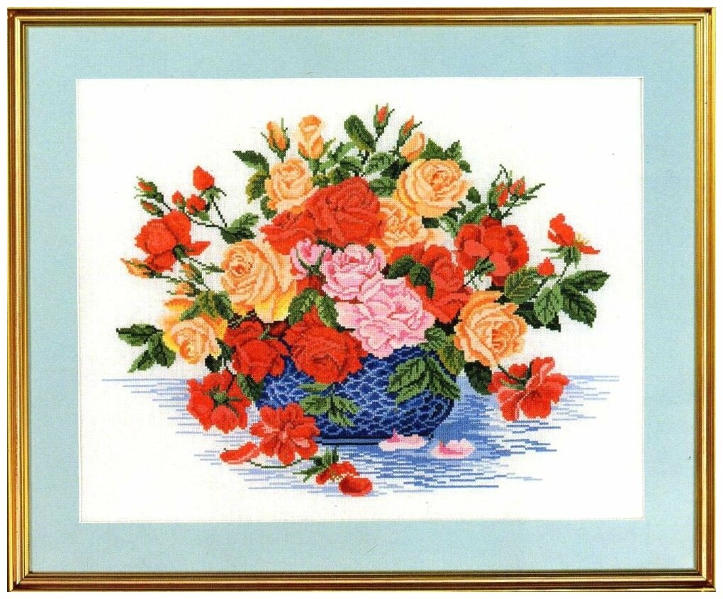 Букет роз в синей вазе (Roses in blue bowl) 14-260