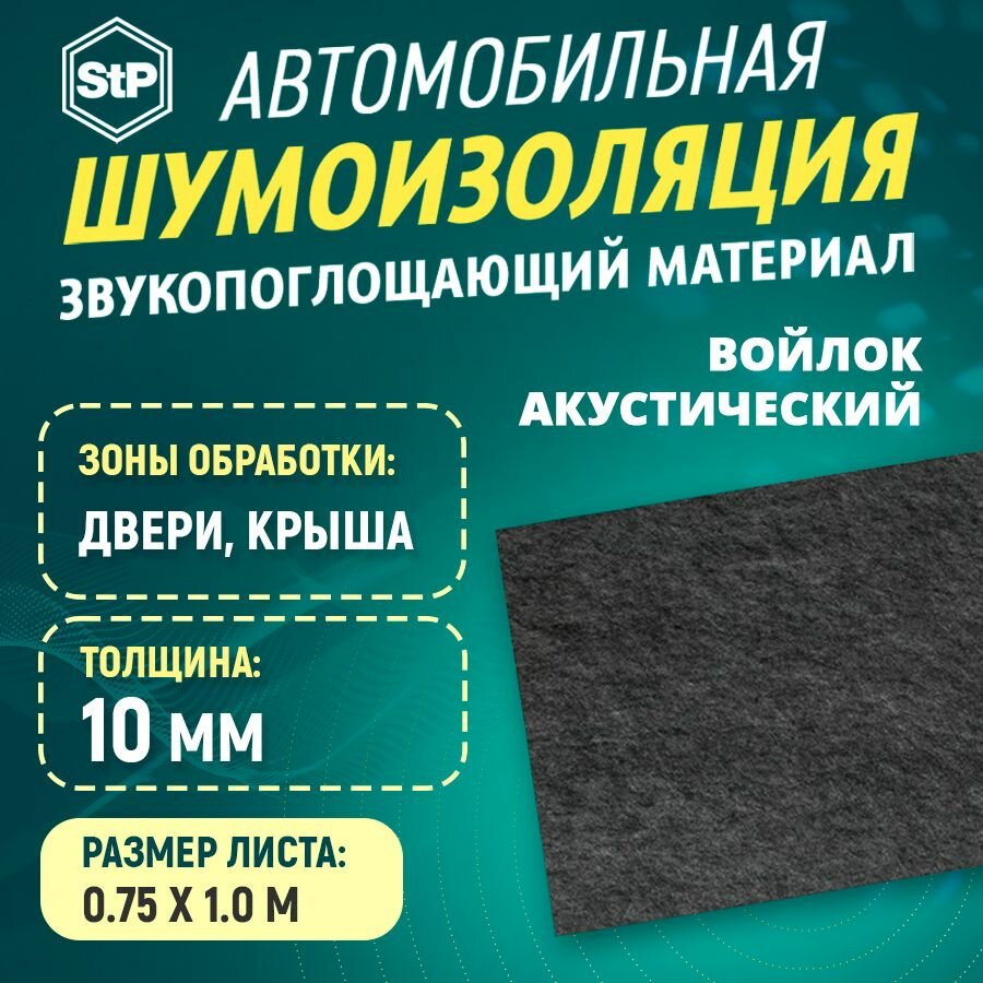 фото Шумоизоляция Войлок акустический STP (1м x 75см) 1ШТ