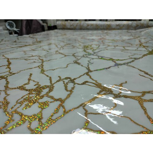 Силиконовая скатерть на стол 80х170 гибкое стекло белое золото