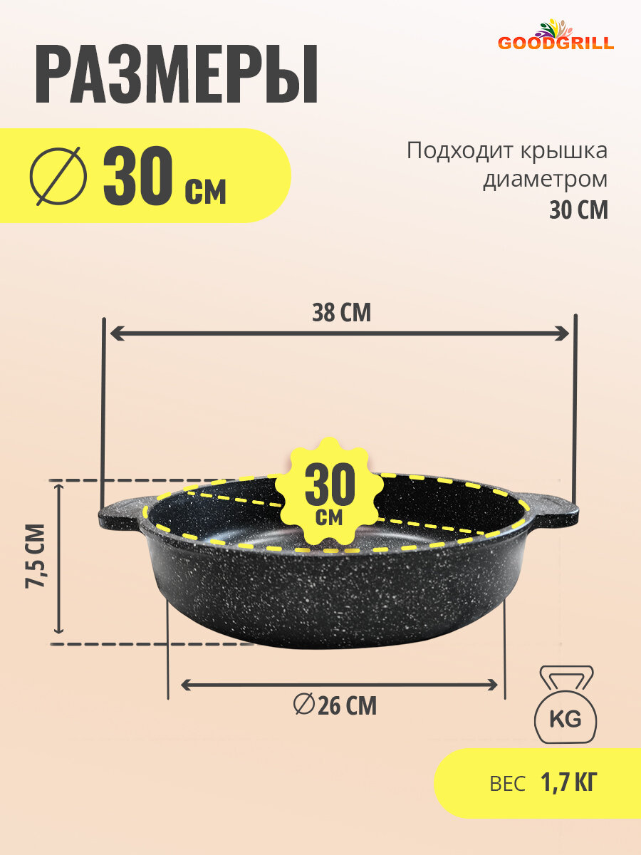 Жаровня толстостенная литая 30 см с трехслойным антипригарным покрытием GOODGRILL — фото 1