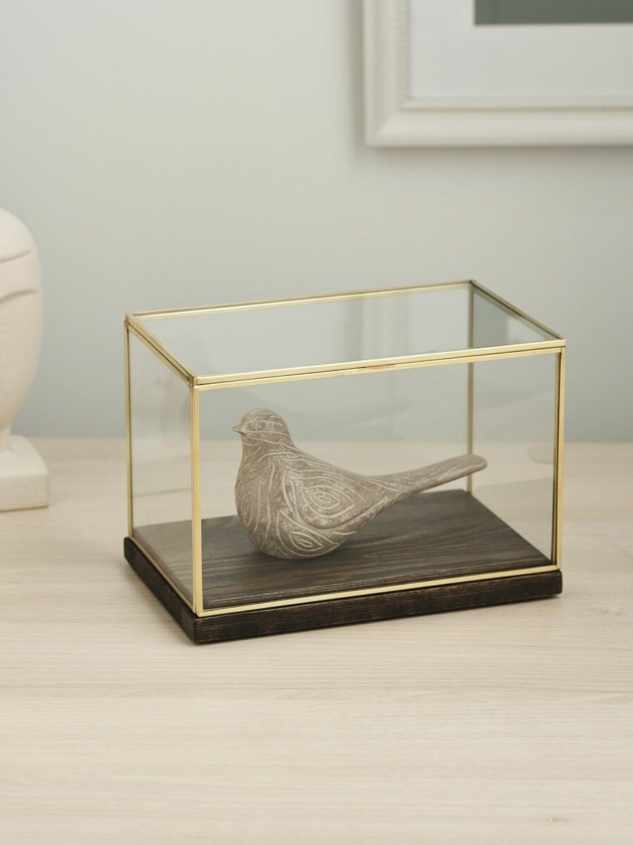 Клош Арт-Птицы "Во французском стиле", из дерева и стекла, золотой цвет