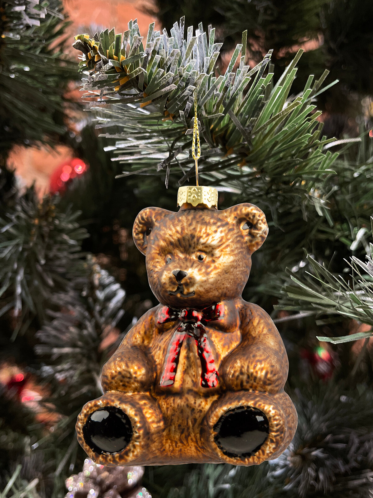 Стеклянные новогодние елочные игрушки "UltraMarin" 216-LN "Медведь с бантиком"