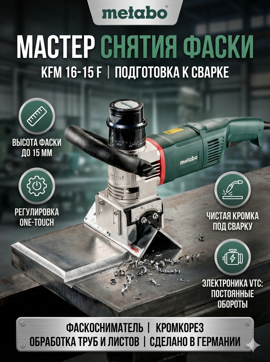 Фрезер кромочный Metabo KFM 16-15 F, 601753500 для металлических кромок