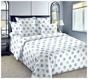 Фото Комплект постельного белья RoomTex 2 спальный с европростыней из бязи Галилео-4/горох на белом