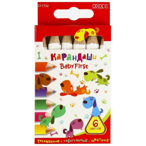 Карандаши цветные 6цв кокос BabyFirst Pretty Dogs трехгранные толстые 211732 европодвес картонная коробка