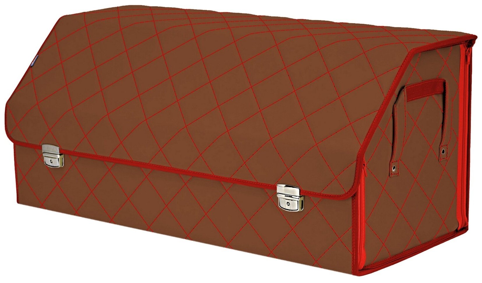 Органайзер-саквояж в багажник "Союз Премиум" (размер XXL). Цвет: светло-коричневый с красной прострочкой Ромб.