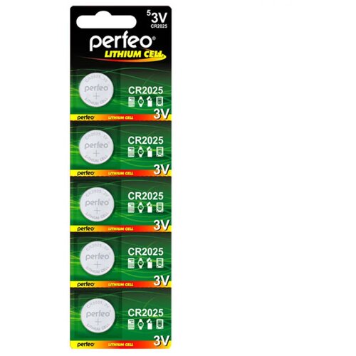Батарейки Perfeo CR2025 Lithium Cell литиевые дисковые, 5шт, 3V videx литиевые батарейки дисковые lithium cr2025 bl 1 24 648
