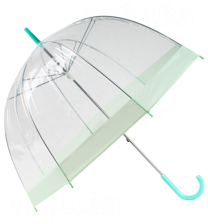 Зонт прозрачный купол зеленый Эврика, зонт трость женский, мужской, 8 спиц, диаметр купола 82 см