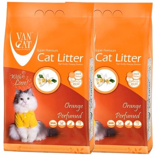 VAN CAT ORANGE наполнитель комкующийся для туалета кошек с ароматом апельсина (10 + 10 кг) van cat orange наполнитель комкующийся для туалета кошек с ароматом апельсина 5 кг