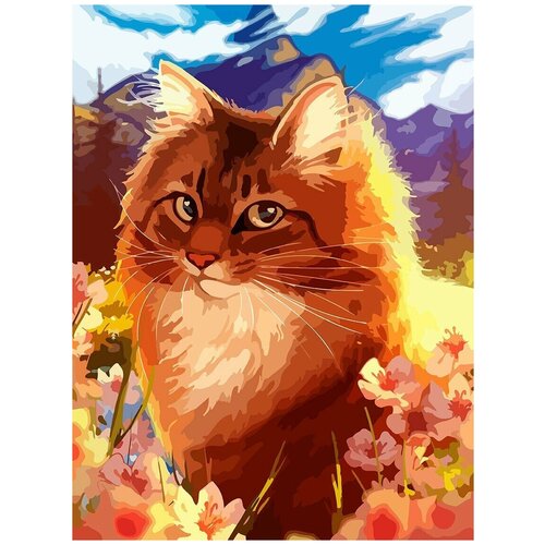 картина по номерам на холсте большая кошка 11250 в 30x40 Картина по номерам на холсте солечный котик (кошка, цветы) - 8783 В 30x40
