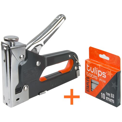 Степлер механический Tulips tools IP11-905, для скоб 53 (4-14мм), регулируемый + набор скоб 53 (10мм) 1000шт.