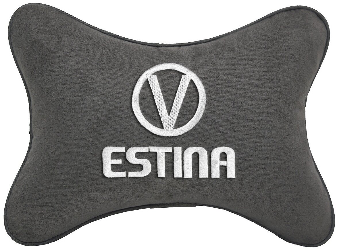 Автомобильная подушка на подголовник алькантара D.Grey с логотипом автомобиля VORTEX Estina