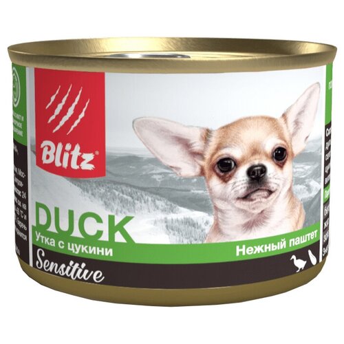 Корм Blitz Sensitive Duck & Zucchini для собак, утка с цукини, 200 г x 12 шт корм для собак blitz для мелких пород утка с цукини паштет банка 200г