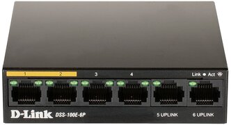 Коммутатор с 6 портами D-LINK DSS-100E-6P/A1A