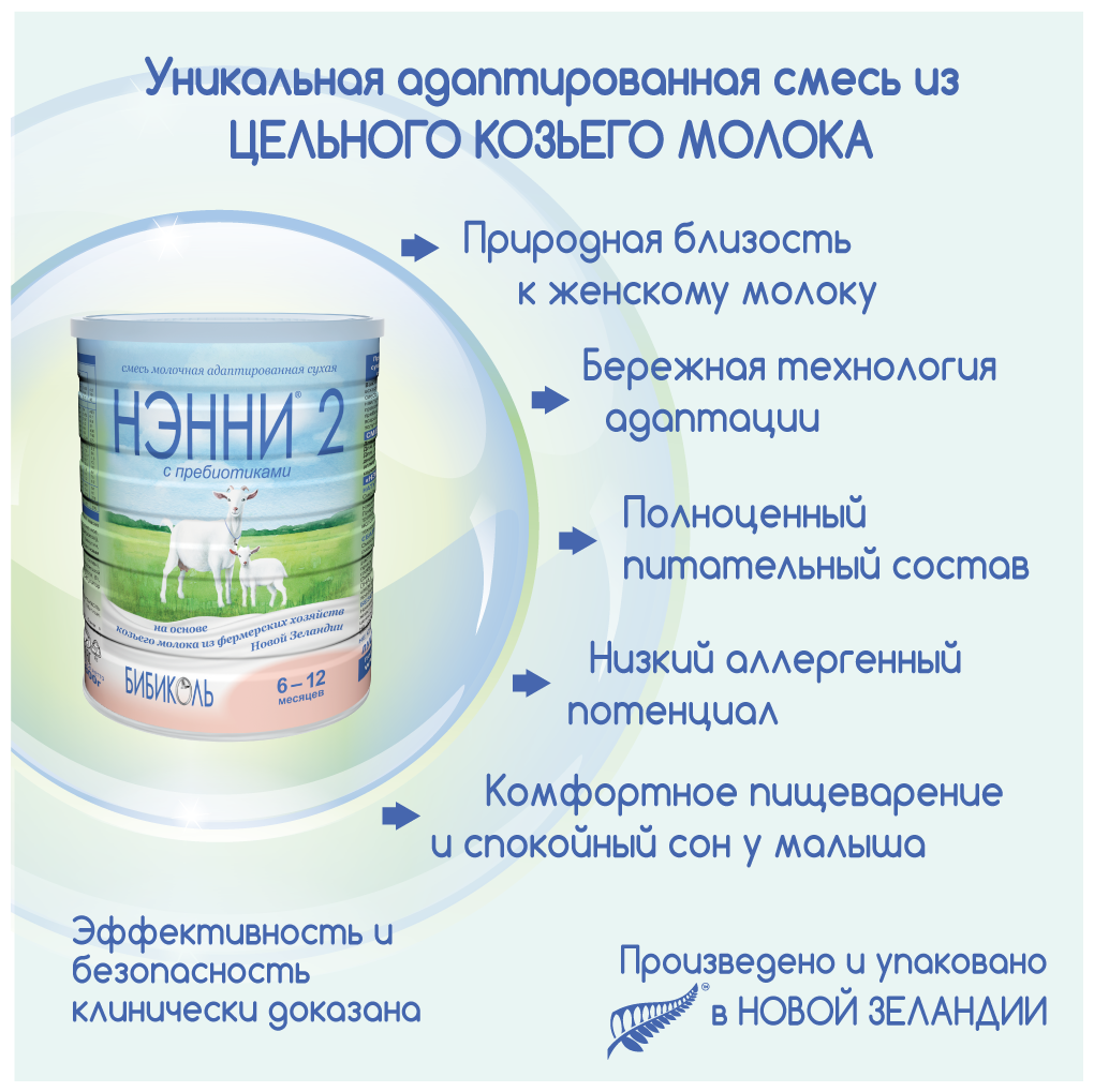 Молочная смесь Бибиколь нэнни 1 с пребиотиками на основе козьего молока с рождения 800 г