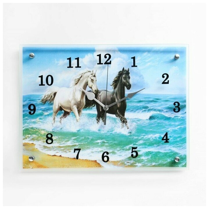 Часы-картина настенные, серия: Животный мир, "Лошади в море", 30х40 см 1639639