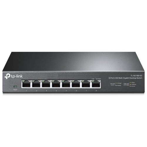 8-port Desktop 2.5G Unmanaged switch, 8 100/1G/2.5G RJ-45 ports, Fanless design, 12V/1.5A DC power supply.