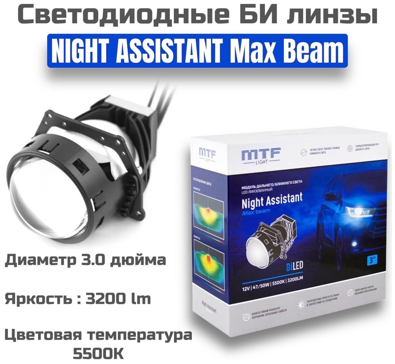Светодиодные БИ линзы MTF light Night Assistant MaxBeam 3.0 Bi-LED 5500K