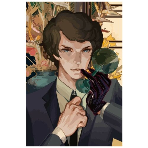 Картина по номерам на холсте Шерлок в аниме стилистике (детектив) - 9021 В 60x40 картина по номерам шерлок sherlock 9022 в 60x40