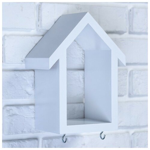 Ключница-полка Домик малая 2 крючка белая 231710 1780₽