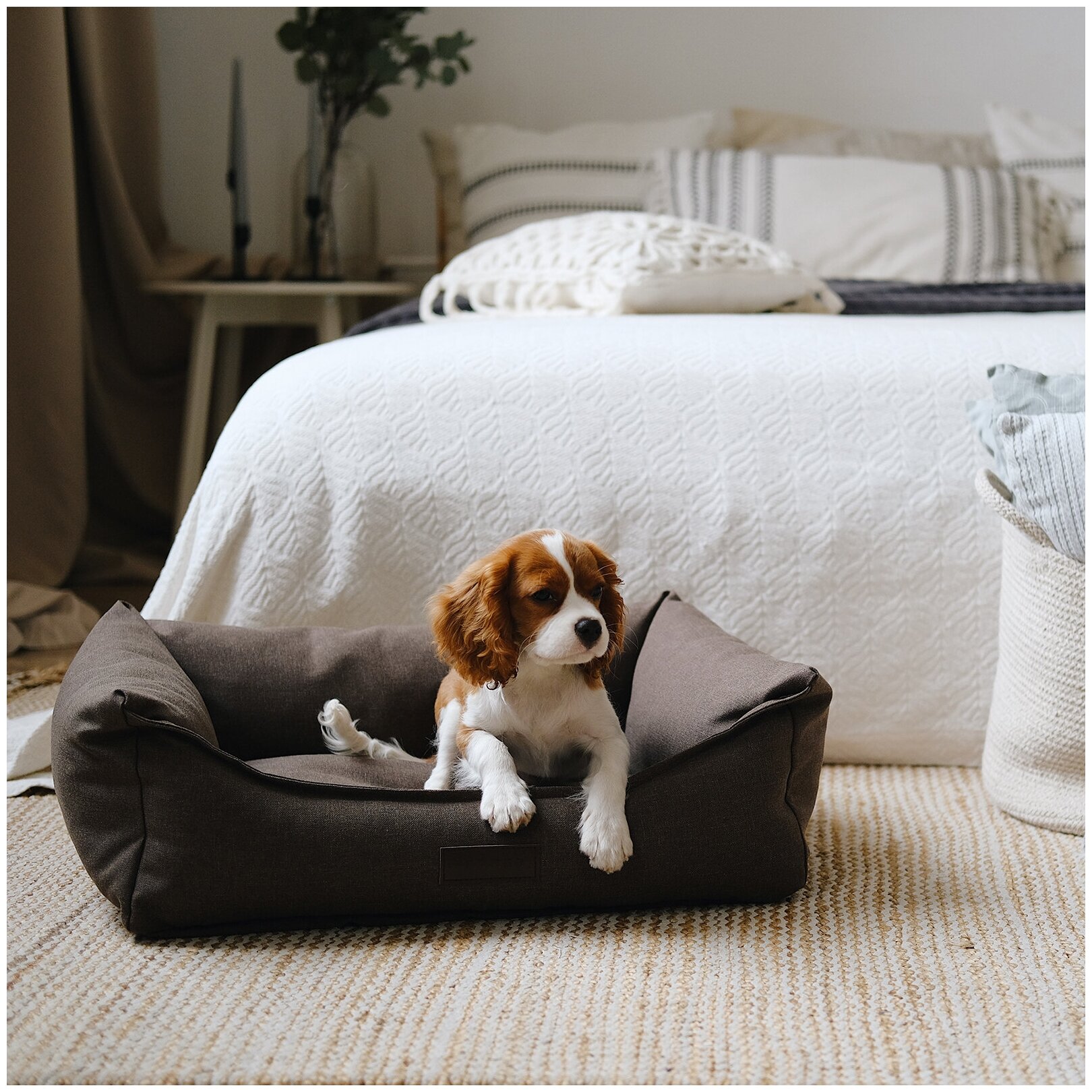 Сменный чехол лежанки для животных PET BED Рогожка, размер S 60х45 см, коричневый - фотография № 2