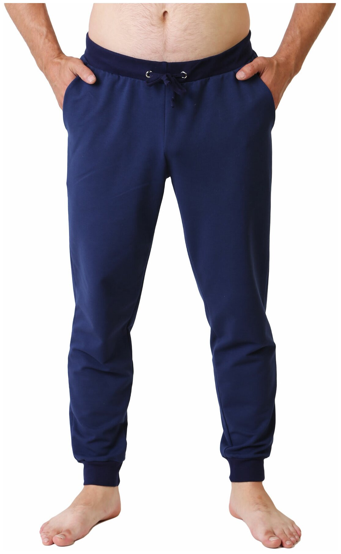 Мужские брюки Джоггеры Синий размер 48 Футер Оптима трикотаж с боковыми карманами пояс на резинке со шнурком - фотография № 1