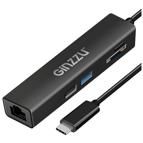 Карт-ридер Ginzzu EXT GR-565UB USB Type-C - USB 3.0/USB 2.0/RJ45/microSD/SD Black 17430