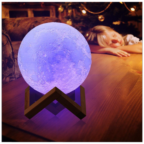 Светильник-ночник 3D шар Луна Moon Lamp на деревянной подставке, 15 см