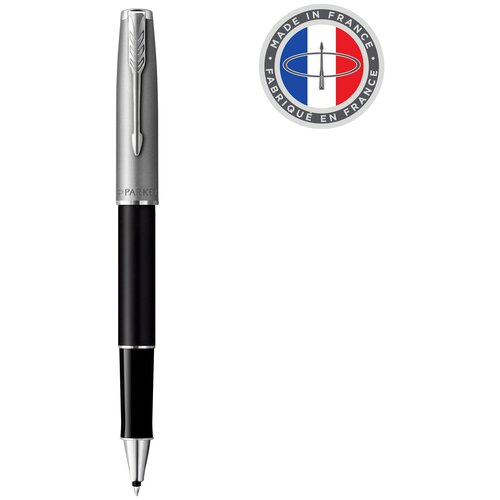 parker sonnet core t529 matte black ct ручка роллер f bl Ручки- роллеры подарочные Ручка- роллер Parker Sonnet Sand Blasted Metal&Black Lacquer черная, 0,8мм, подар. уп.