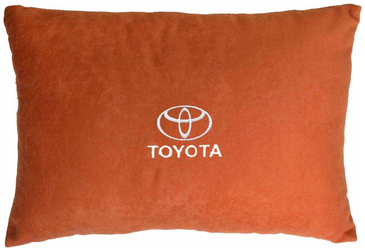 Декоративная подушка из велюра с логотипом (тойота) "Toyota",/подушка в салон/подушка под спину/подушка для путешествий/, бордовый